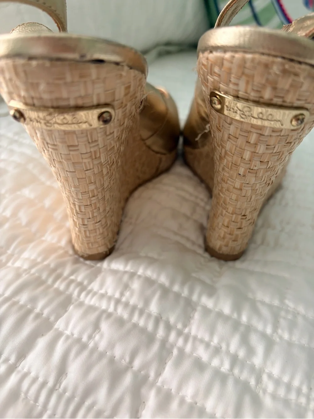 Lilly Pulitzer Metallic Gold Peep-Toe Slingback Heels